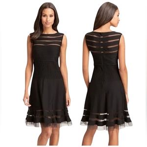 Tadashi Shoji Black Fit & Flare Sleeveless Cocktail Dress Lace Trim, scoop neck